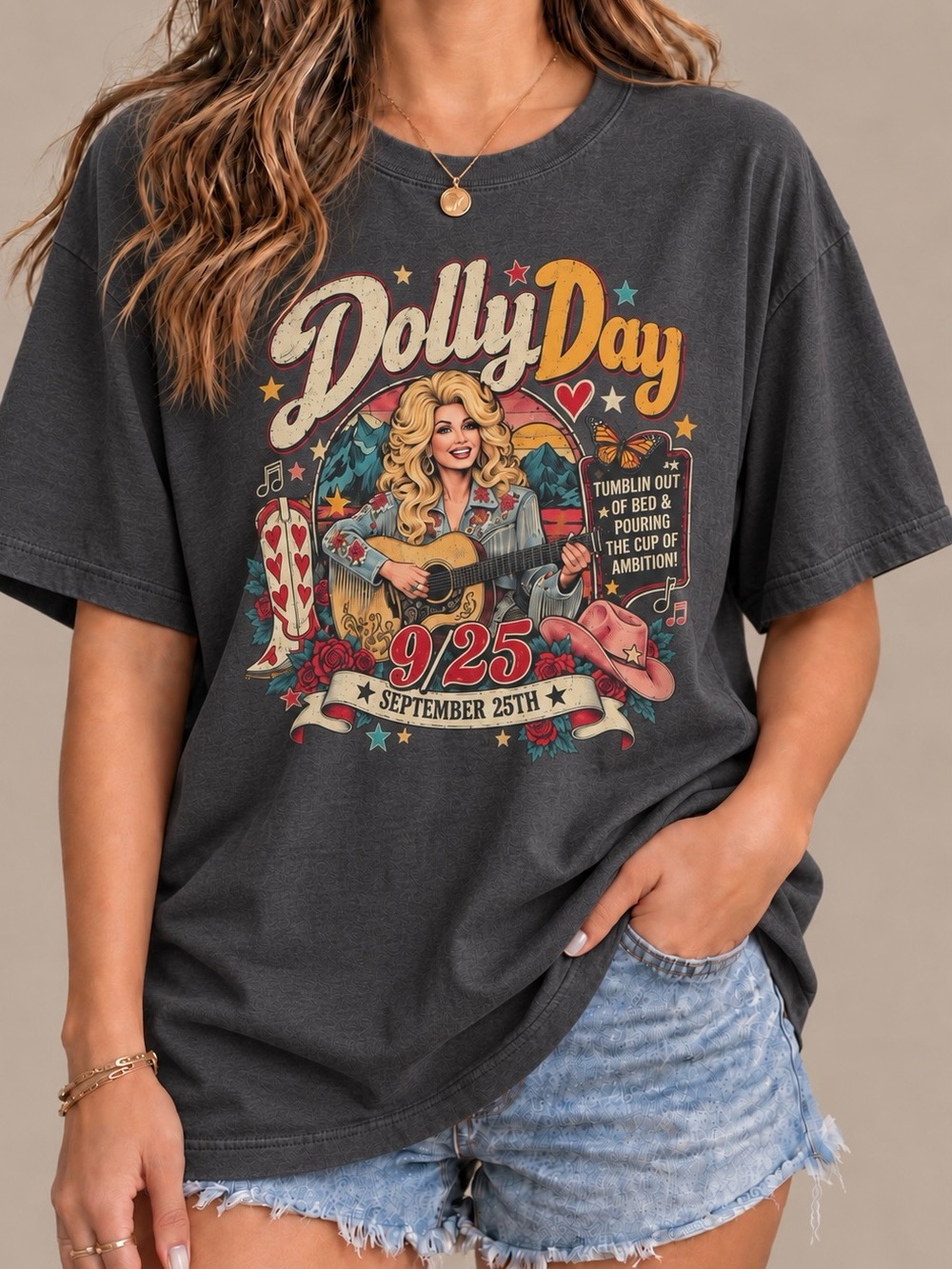 Dolly Day Cup Of Ambition Nashville Western Cowgirl Statement Womens Graphic Tee